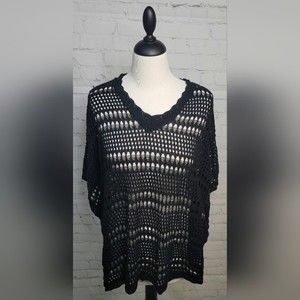 Sweaterworks Crocheted Batwing Sleeve Overlay Top OS